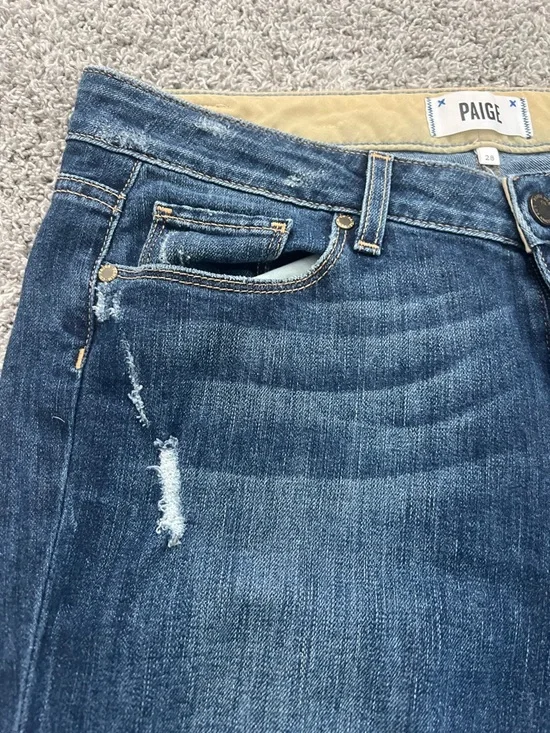 Paige Jimmy Jimmy Distressed Medium Blue Crop Stretch Denim Jeans - Size 28 - Picture 6 of 13